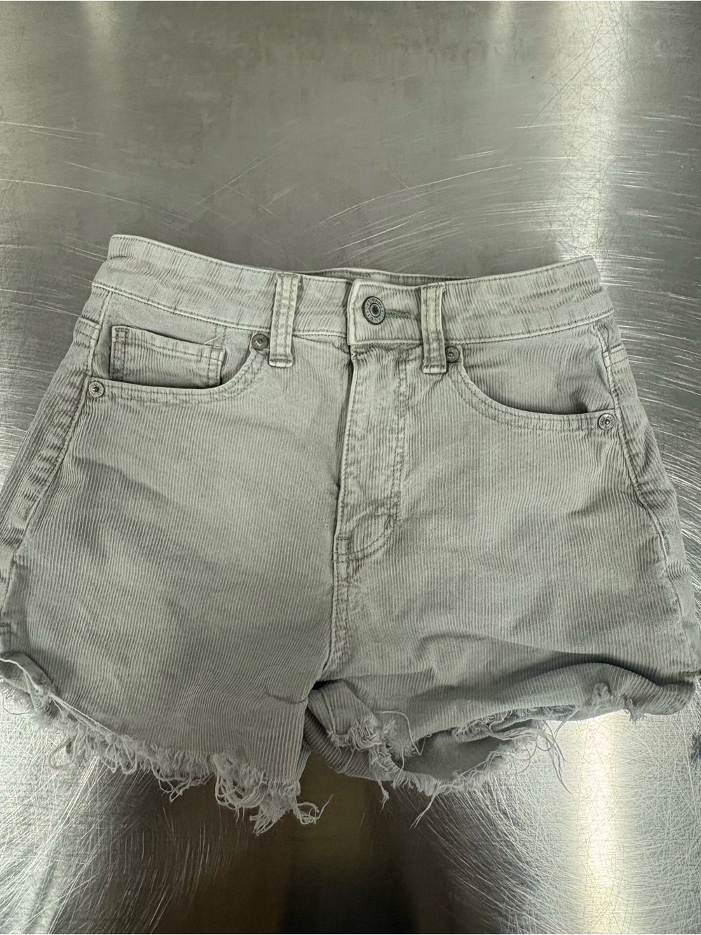American Eagle Outfitters Light Gray Distressed High-Rise Jean Shorts